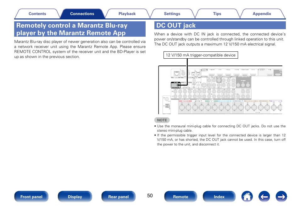 Dc out jack, Remotely control a marantz blu-ray player, Assignable) | Signal gnd | Marantz SR6008 User Manual | Page 50 / 247