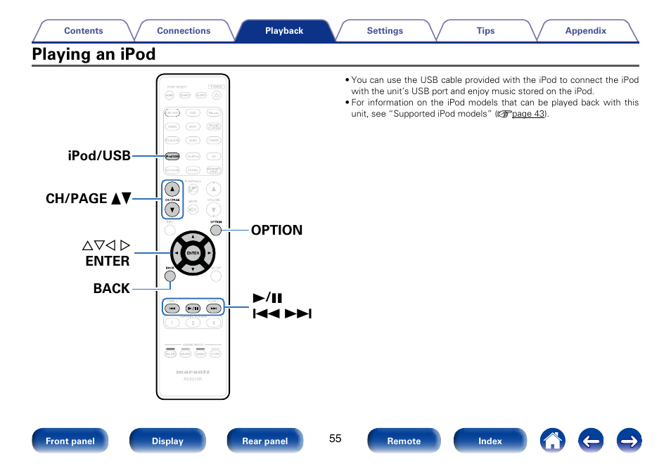 Playing an ipod | Marantz SR6008 User Manual | Page 55 / 247