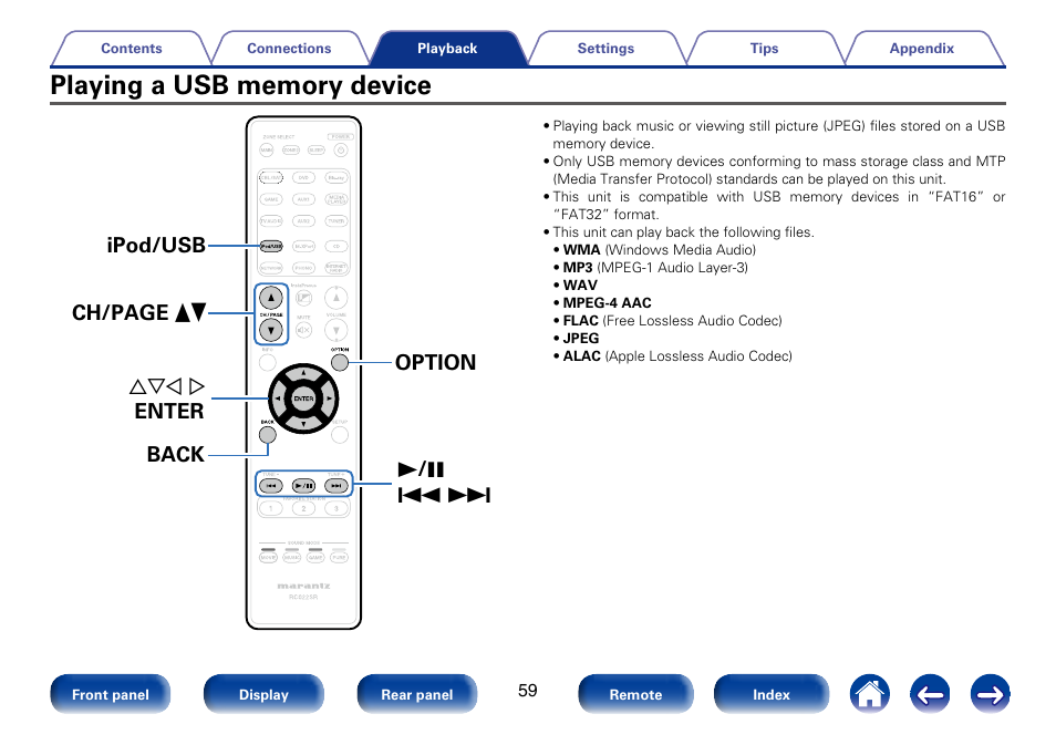 Playing a usb memory device | Marantz SR6008 User Manual | Page 59 / 247