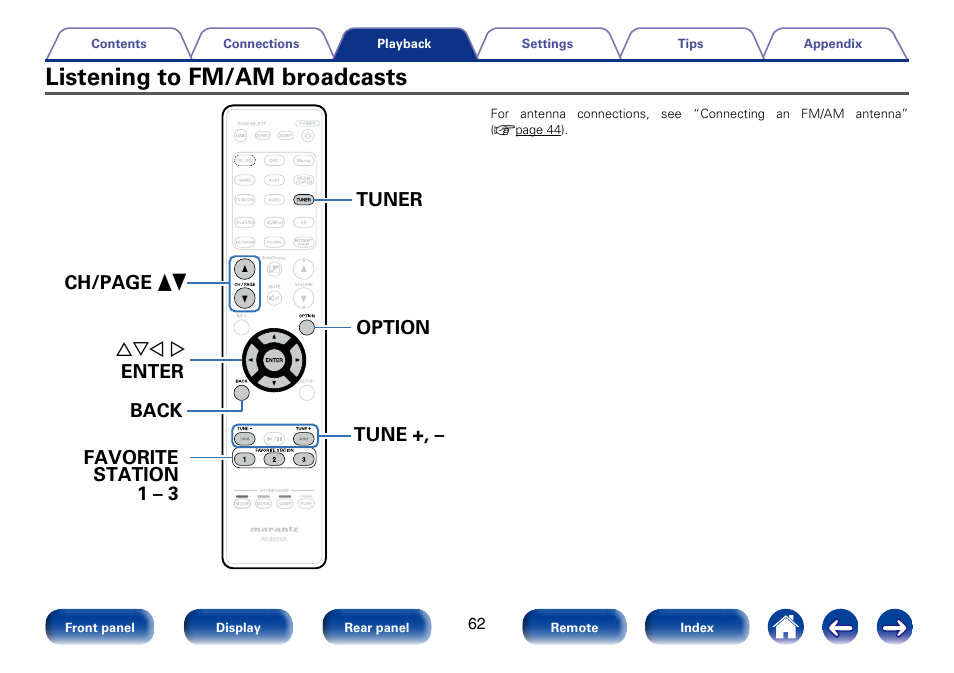 Listening to fm/am broadcasts | Marantz SR6008 User Manual | Page 62 / 247