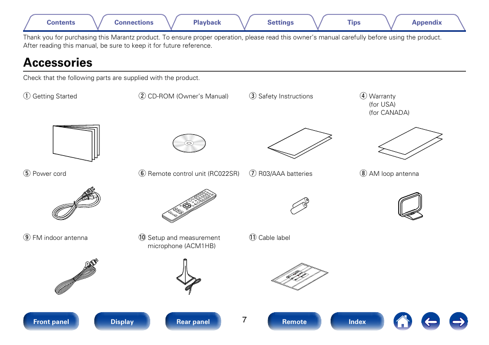 Accessories | Marantz SR6008 User Manual | Page 7 / 247