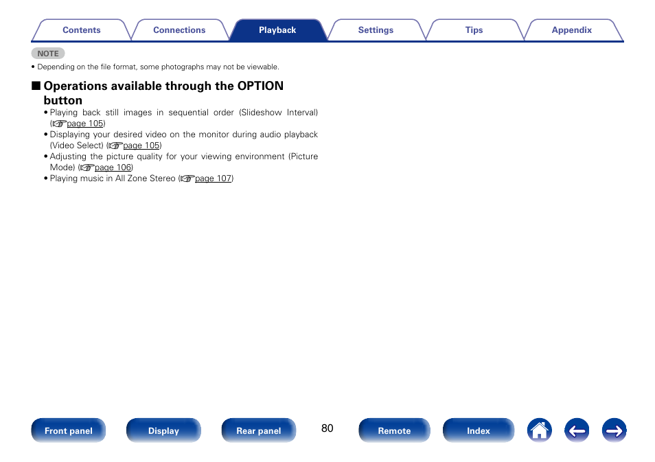 2 operations available through the option button | Marantz SR6008 User Manual | Page 80 / 247