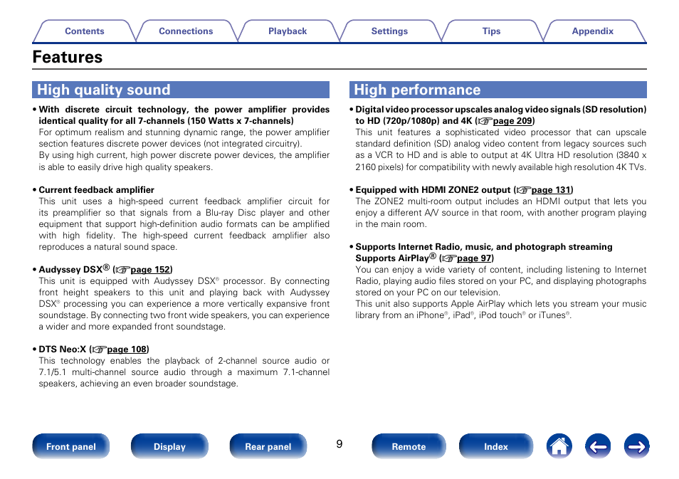 Features, High quality sound, High performance | Marantz SR6008 User Manual | Page 9 / 247