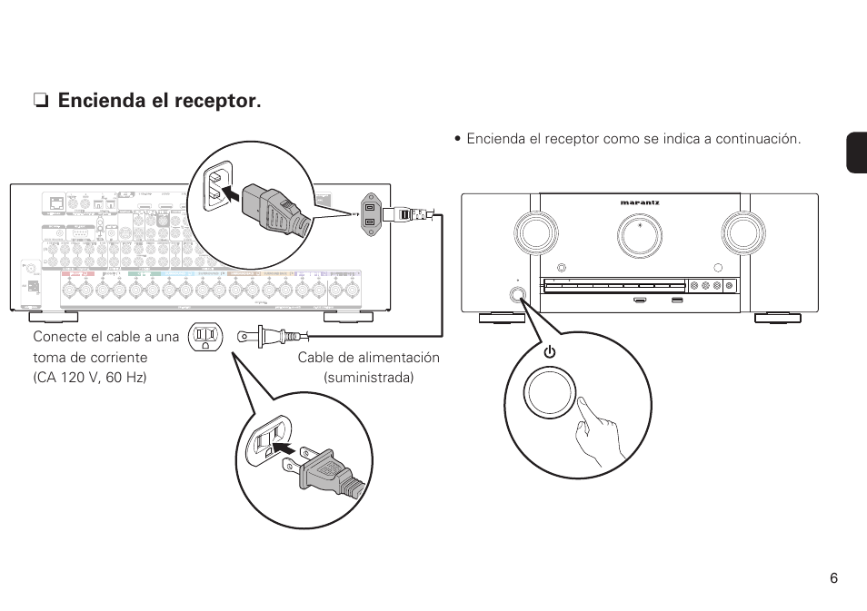 N encienda el receptor, Pr/ cr pr/cr pb/ cb pb/cb y y 1 cbl/sat, Assignable) | Signal gnd video in remote control, Assignable | Marantz SR6008 Getting Started User Manual | Page 7 / 10