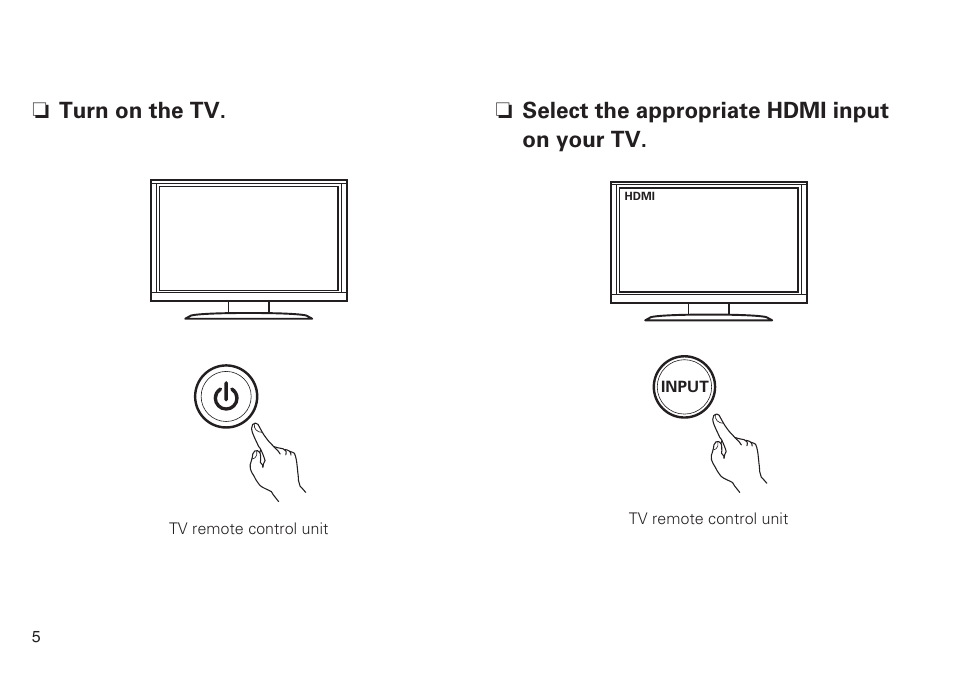 N select the appropriate hdmi input on your tv, N turn on the tv | Marantz SR6008 Getting Started User Manual | Page 6 / 10