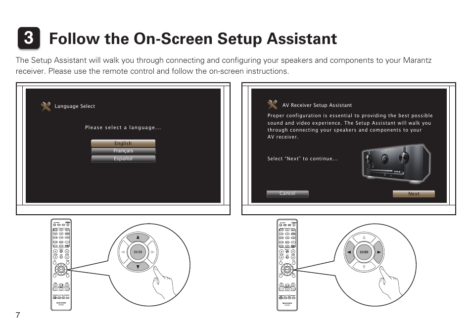 Follow the on-screen setup assistant | Marantz SR6008 Getting Started User Manual | Page 8 / 10