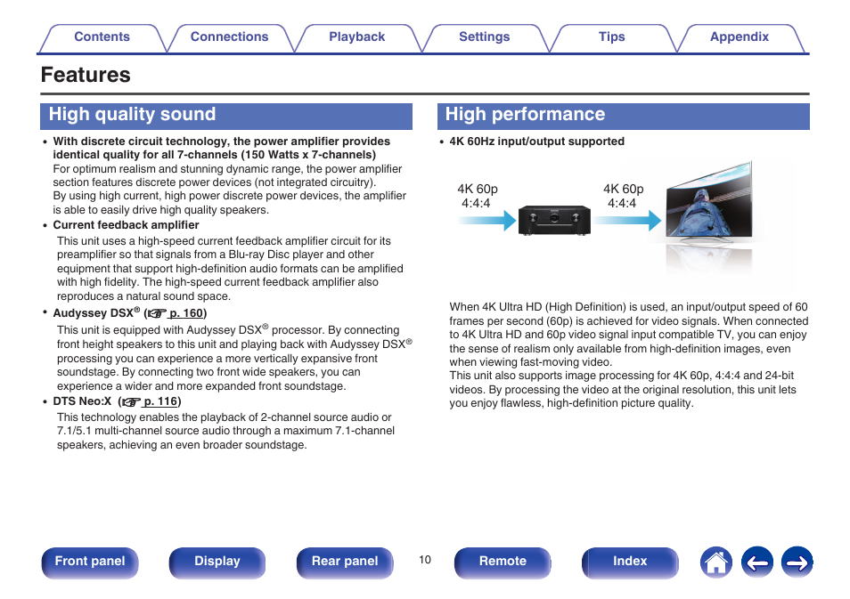 Features, High quality sound, High performance | Marantz SR6009 User Manual | Page 10 / 282