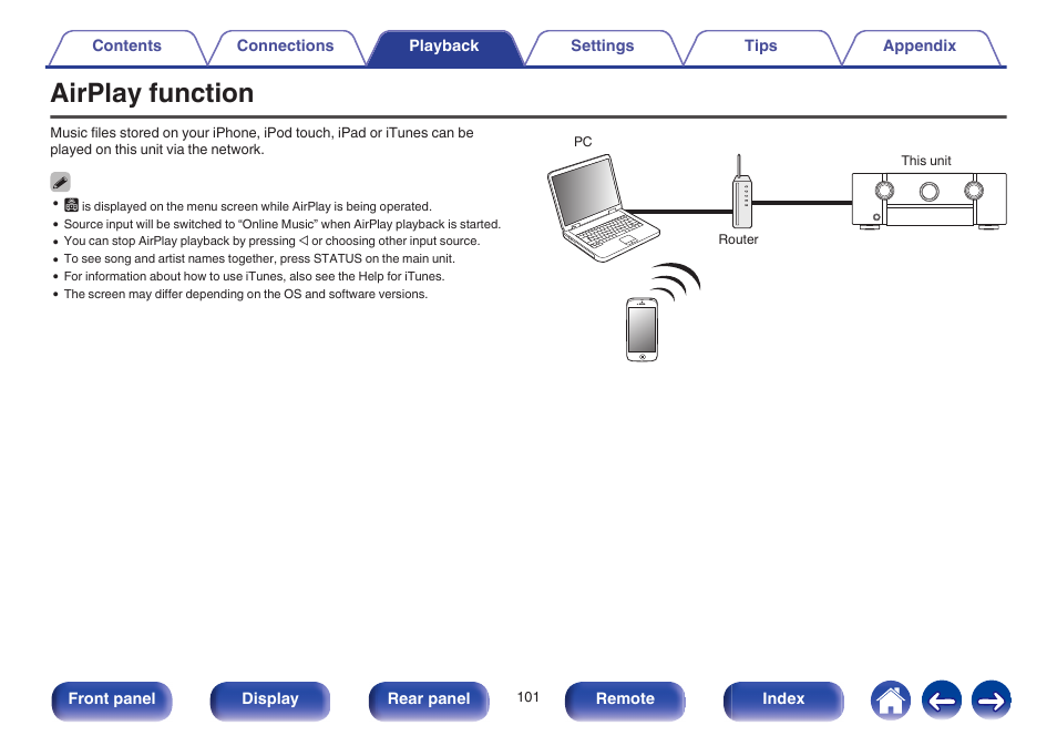 Airplay function, V p. 101) | Marantz SR6009 User Manual | Page 101 / 282