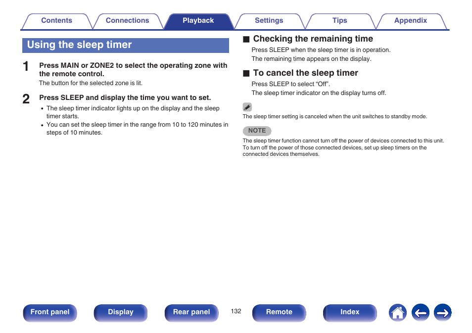 Using the sleep timer | Marantz SR6009 User Manual | Page 132 / 282