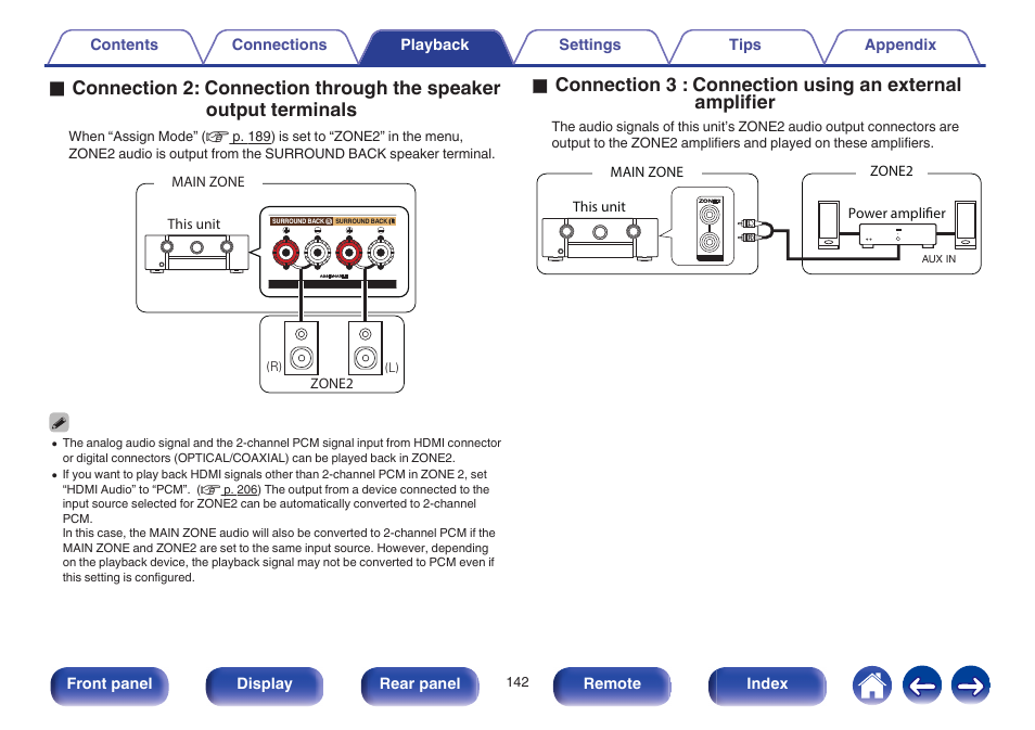 Connecting using an external amplifier” (v p. 142) | Marantz SR6009 User Manual | Page 142 / 282