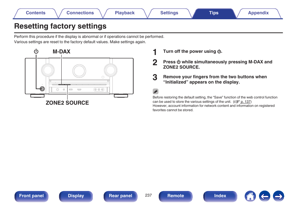 Resetting factory settings | Marantz SR6009 User Manual | Page 237 / 282