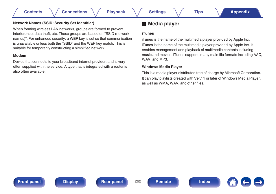 O media player | Marantz SR6009 User Manual | Page 262 / 282