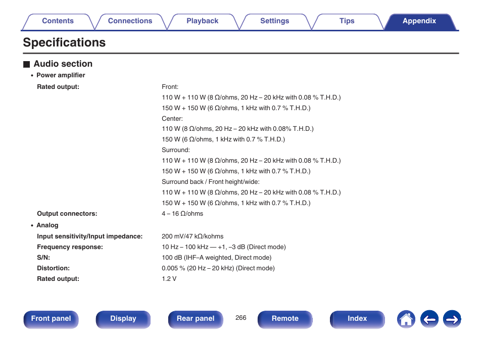 Specifications | Marantz SR6009 User Manual | Page 266 / 282