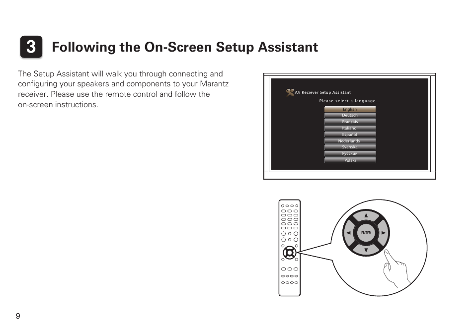 Following the on-screen setup assistant | Marantz SR6009 Quick Start User Manual | Page 10 / 12