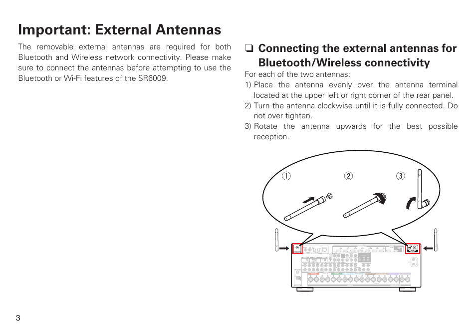 Important: external antennas, Qw e | Marantz SR6009 Quick Start User Manual | Page 4 / 12