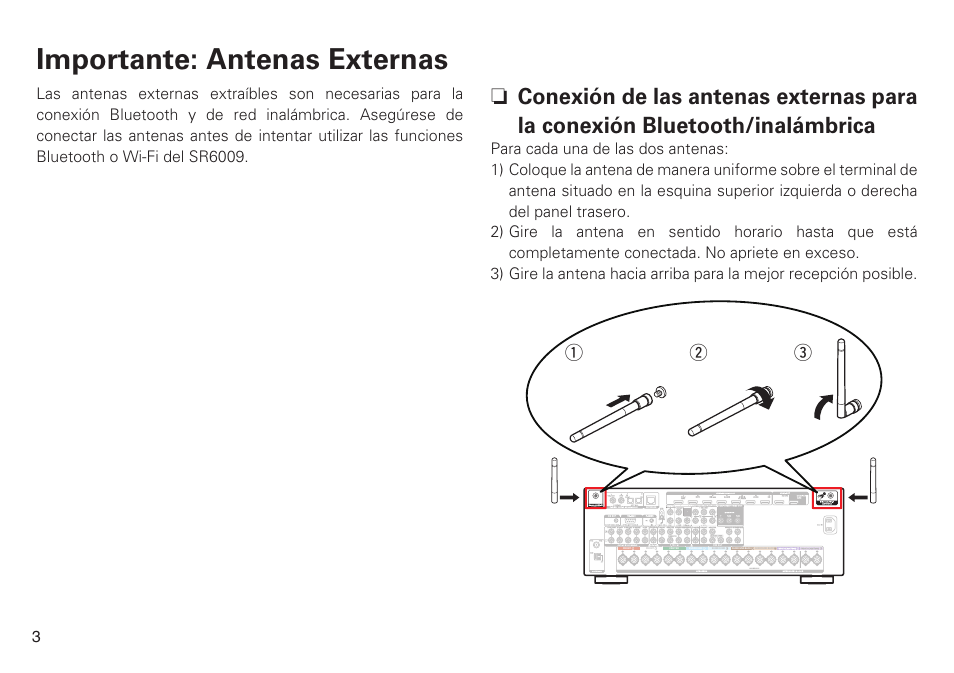 Importante: antenas externas, Qw e | Marantz SR6009 Quick Start User Manual | Page 4 / 12