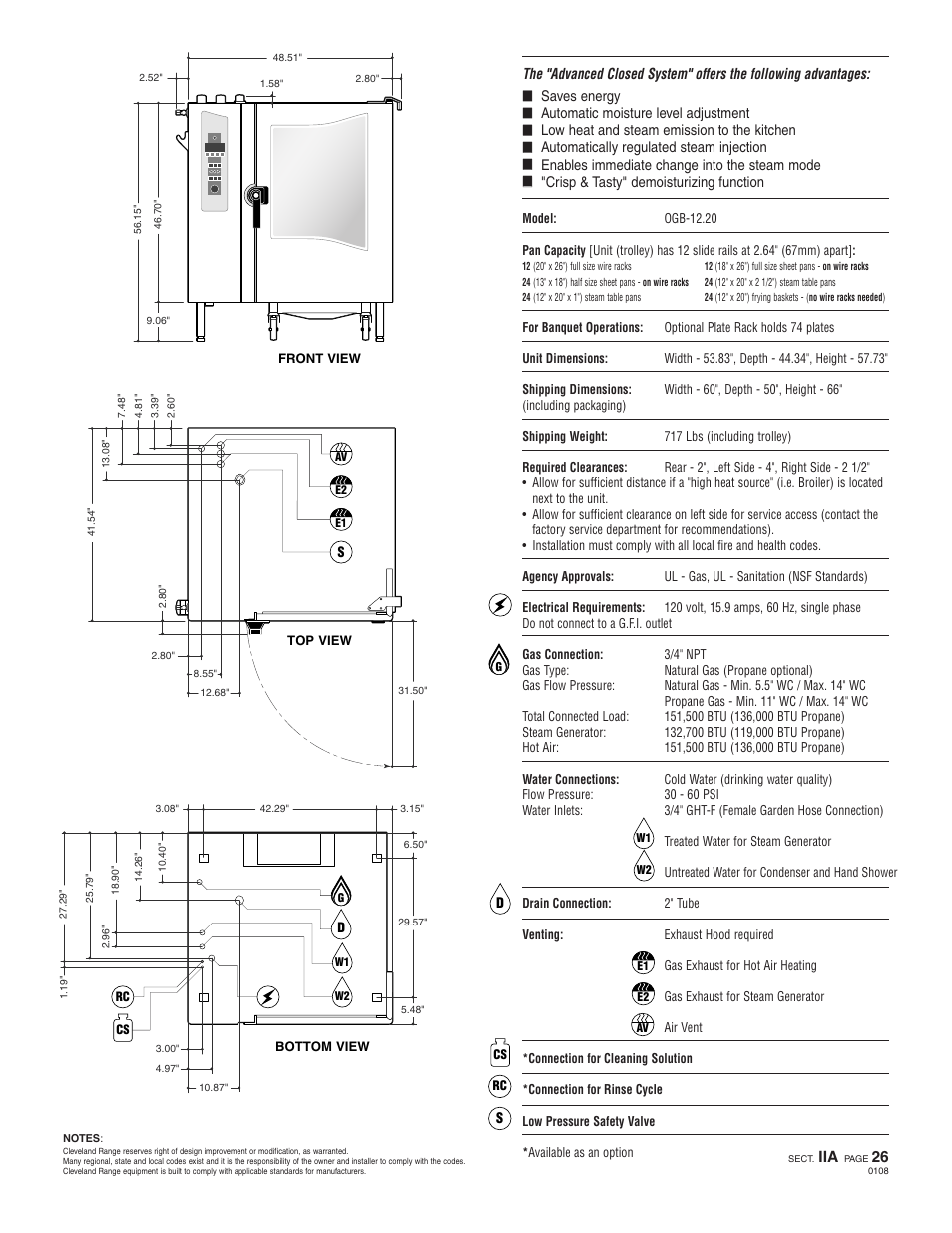 Oeb 12.20, Ogs 12.20 | Cleveland Range Convotherm OGB-12.20 User Manual | Page 2 / 2