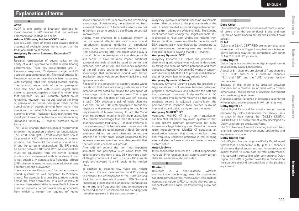 Explanation of terms | Marantz SR7005 User Manual | Page 115 / 128
