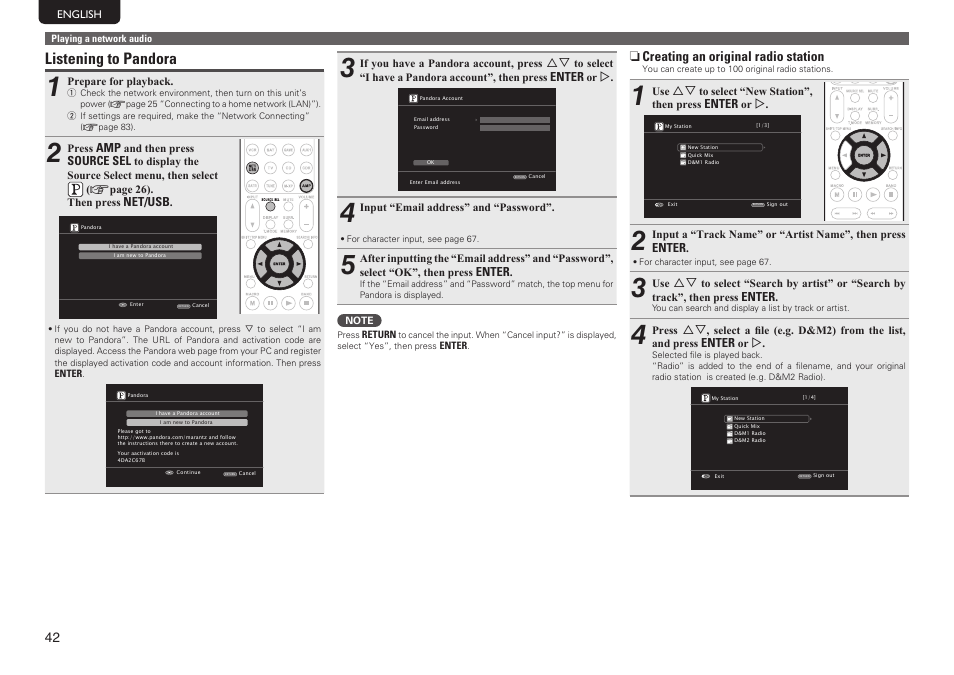 Listening to pandora | Marantz SR7005 User Manual | Page 46 / 128