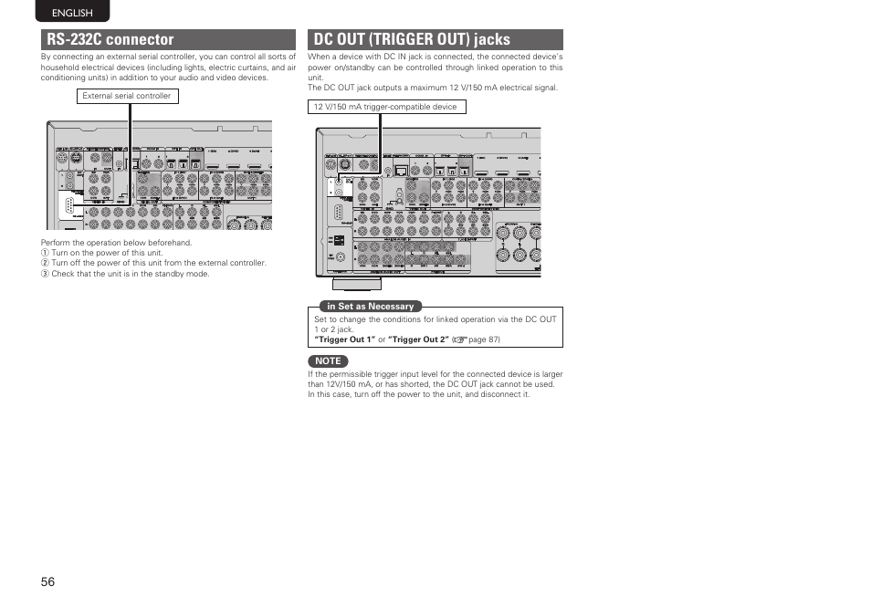 Rs-232c connector, Dc out (trigger out) jacks | Marantz SR7005 User Manual | Page 60 / 128