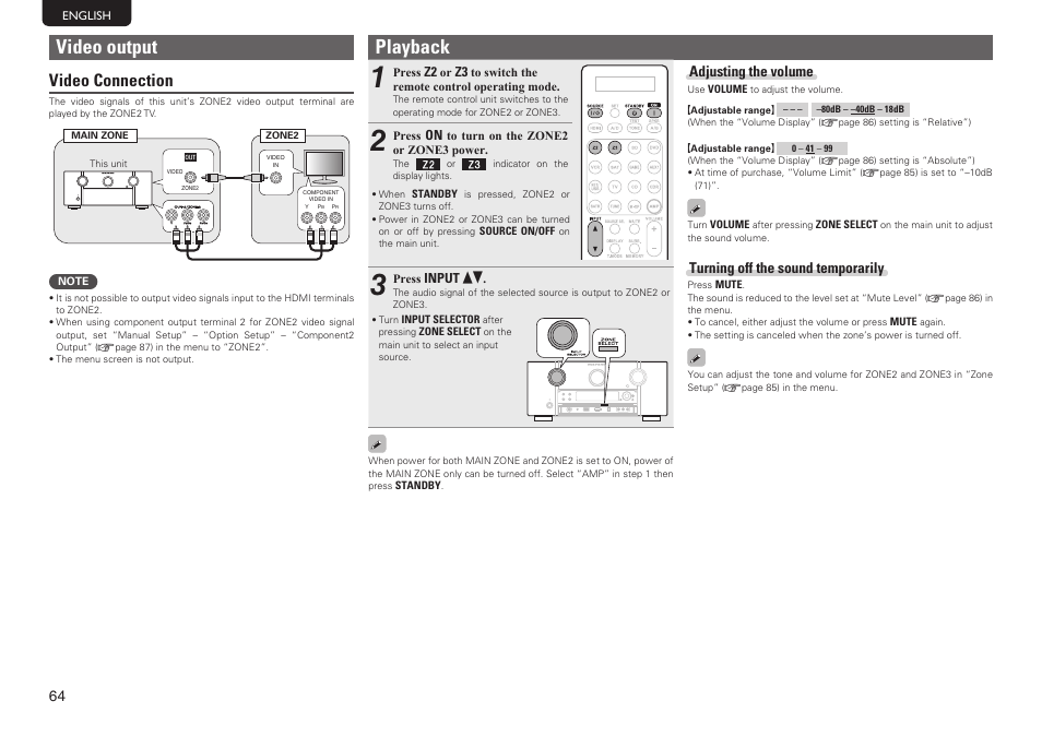 Video output, Playback, Video connection | Marantz SR7005 User Manual | Page 68 / 128