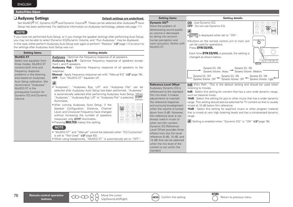 N audyssey settings | Marantz SR7005 User Manual | Page 80 / 128