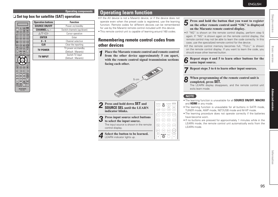 Operating learn function | Marantz SR7005 User Manual | Page 99 / 128