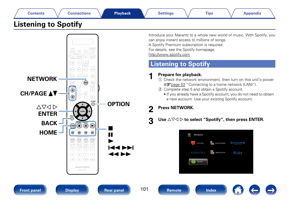 Listening to spotify | Marantz SR7008 User Manual | Page 101 / 286