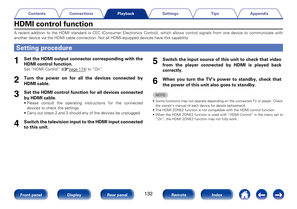 Hdmi control function, Setting procedure | Marantz SR7008 User Manual | Page 132 / 286