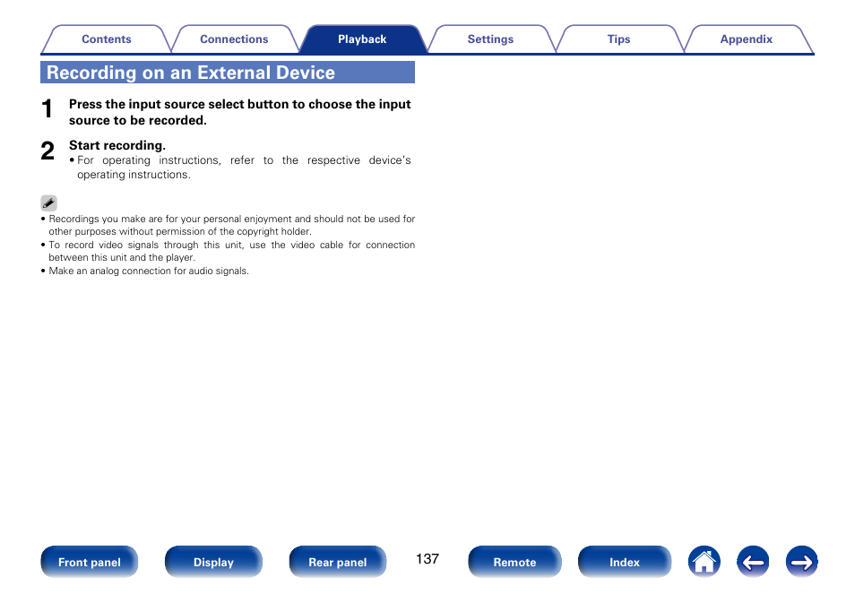 Recording on an external device | Marantz SR7008 User Manual | Page 137 / 286