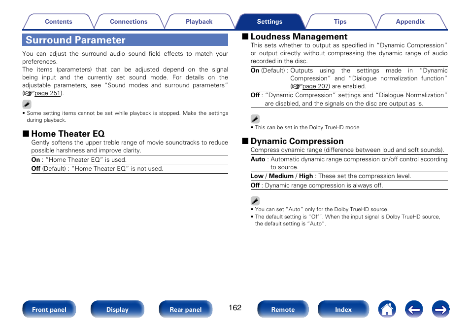 Surround parameter, 2 home theater eq, 2 loudness management | 2 dynamic compression | Marantz SR7008 User Manual | Page 162 / 286