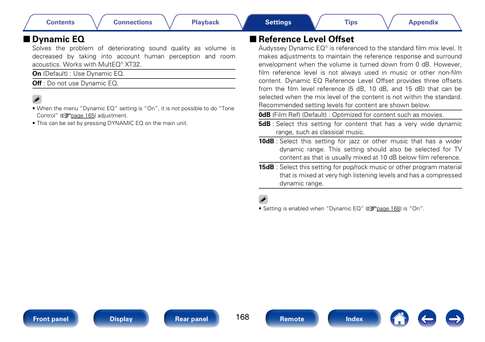 2 dynamic eq, 2 reference level offset | Marantz SR7008 User Manual | Page 168 / 286