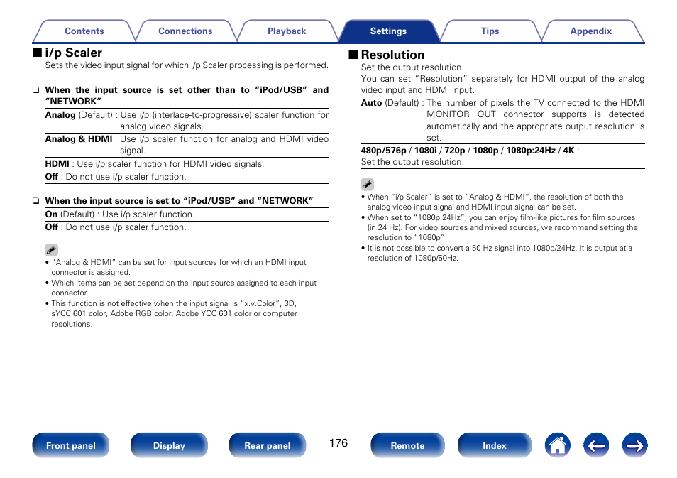 2 i/p scaler, 2 resolution | Marantz SR7008 User Manual | Page 176 / 286