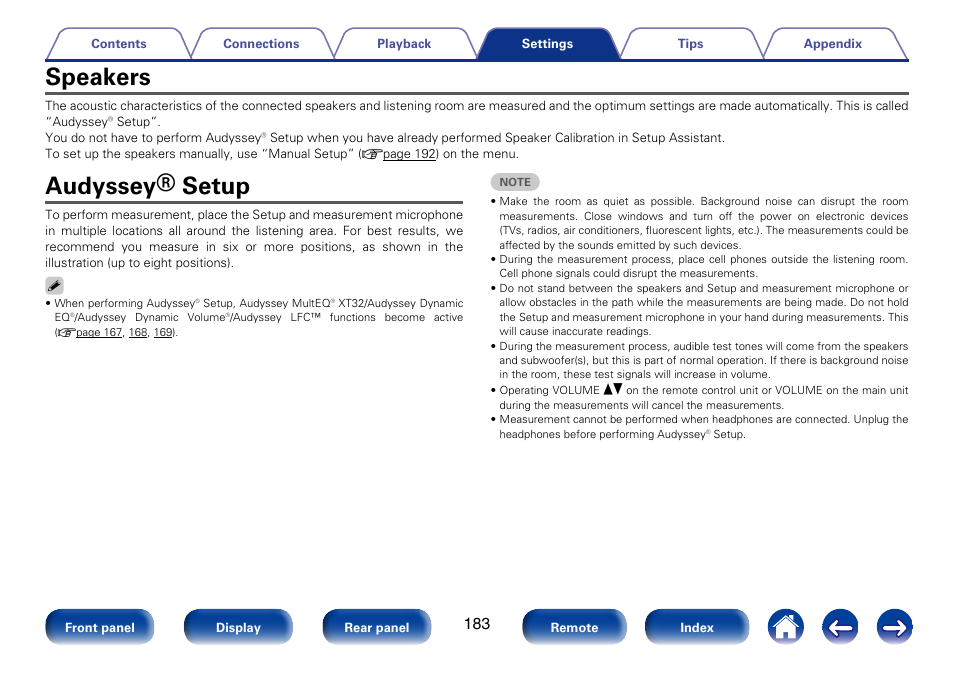 Speakers, Audyssey® setup | Marantz SR7008 User Manual | Page 183 / 286