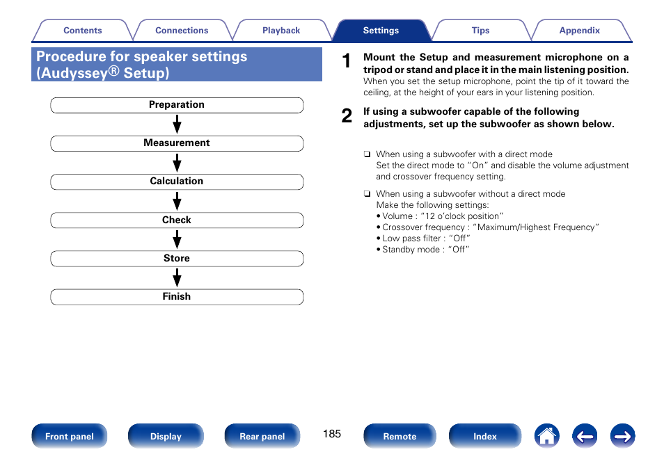 Procedure for speaker settings (audyssey® setup) | Marantz SR7008 User Manual | Page 185 / 286