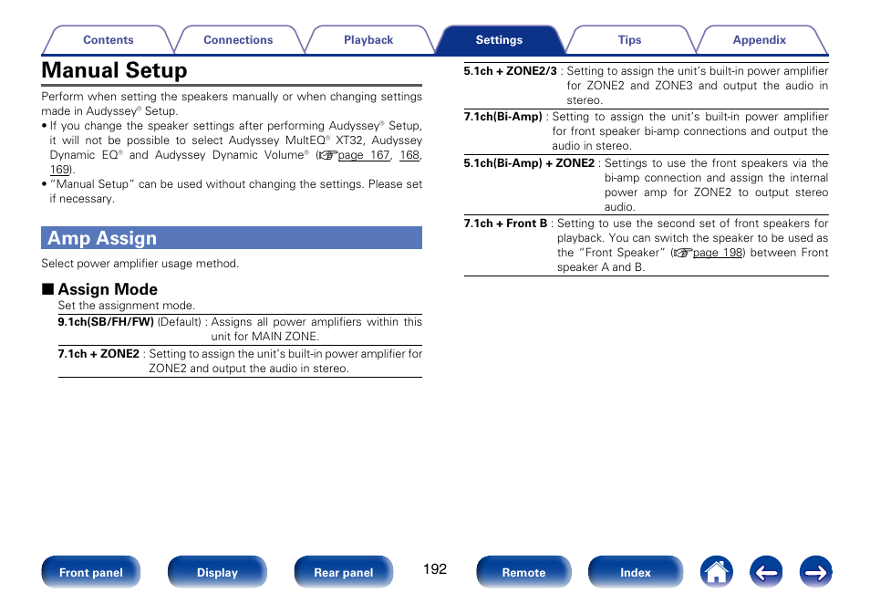 Manual setup, Amp assign, 2 assign mode | Marantz SR7008 User Manual | Page 192 / 286