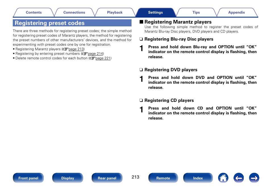Registering preset codes | Marantz SR7008 User Manual | Page 213 / 286