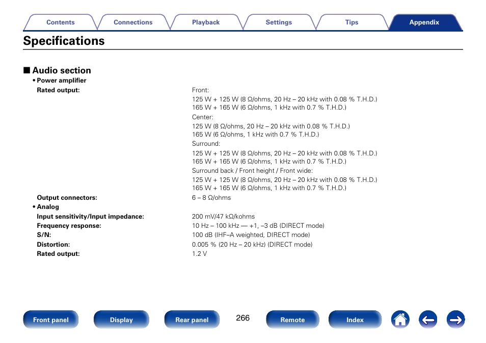 Specifications | Marantz SR7008 User Manual | Page 266 / 286