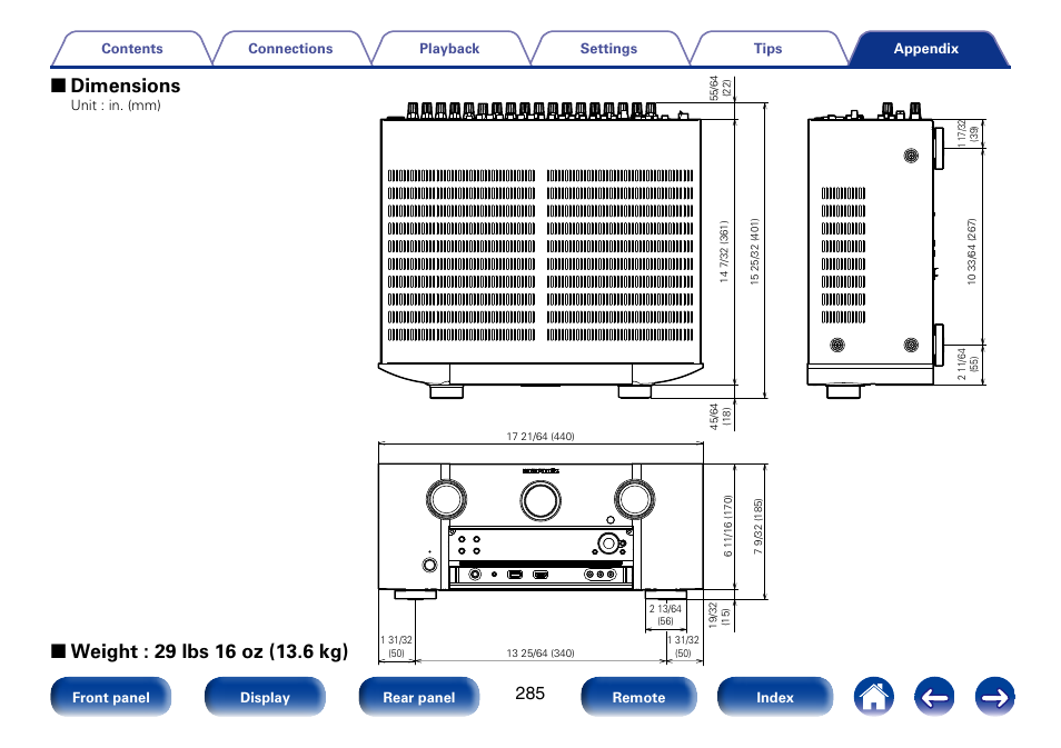 2 dimensions | Marantz SR7008 User Manual | Page 285 / 286