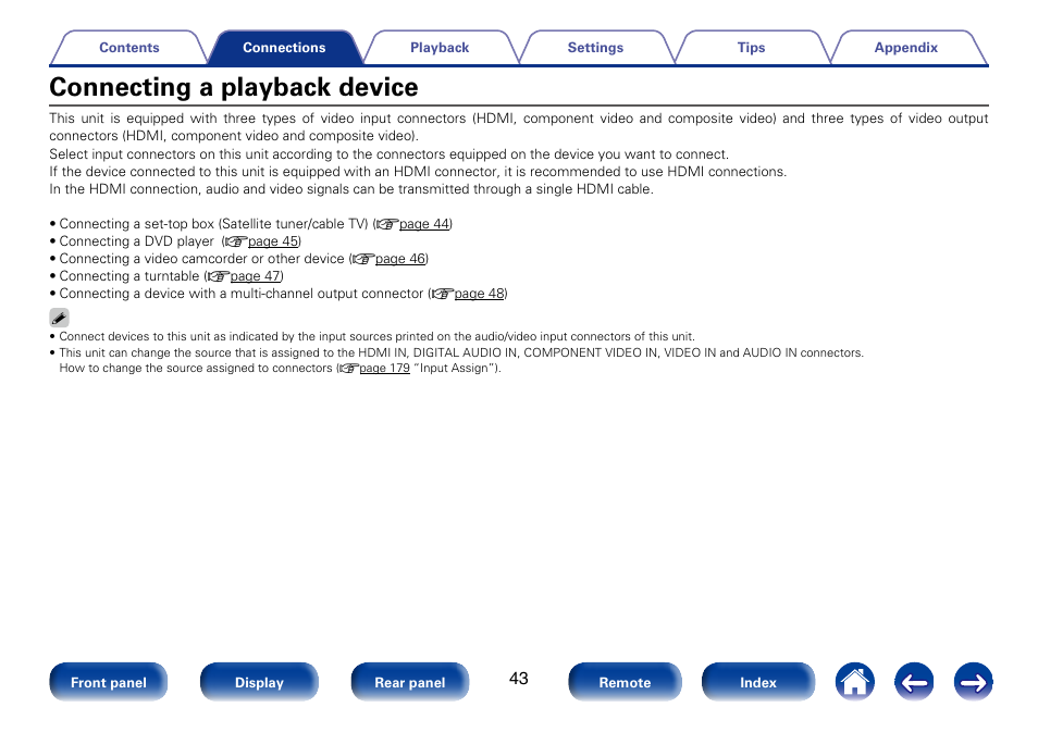 Connecting a playback device | Marantz SR7008 User Manual | Page 43 / 286