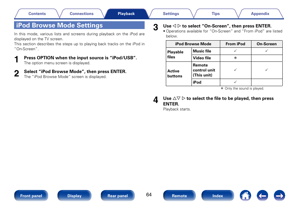 Ipod browse mode settings | Marantz SR7008 User Manual | Page 64 / 286