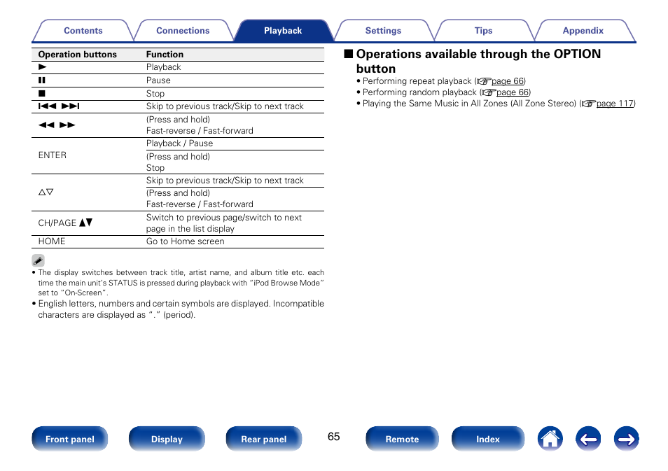 2 operations available through the option button | Marantz SR7008 User Manual | Page 65 / 286