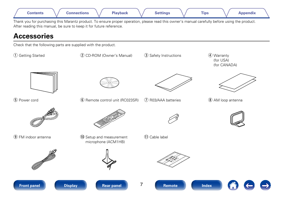 Accessories | Marantz SR7008 User Manual | Page 7 / 286