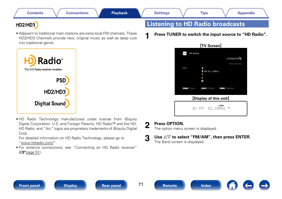 Listening to hd radio broadcasts, Hd radio broadcasts”), fix the antenna with | Marantz SR7008 User Manual | Page 71 / 286