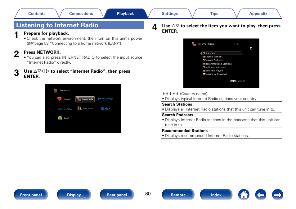 Listening to internet radio | Marantz SR7008 User Manual | Page 80 / 286