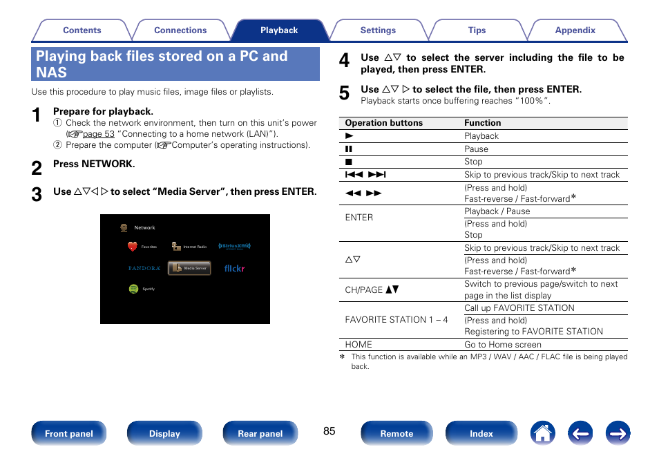 Playing back files stored on a pc and nas | Marantz SR7008 User Manual | Page 85 / 286