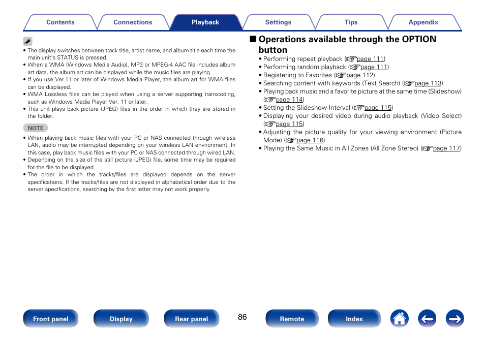 2 operations available through the option button | Marantz SR7008 User Manual | Page 86 / 286