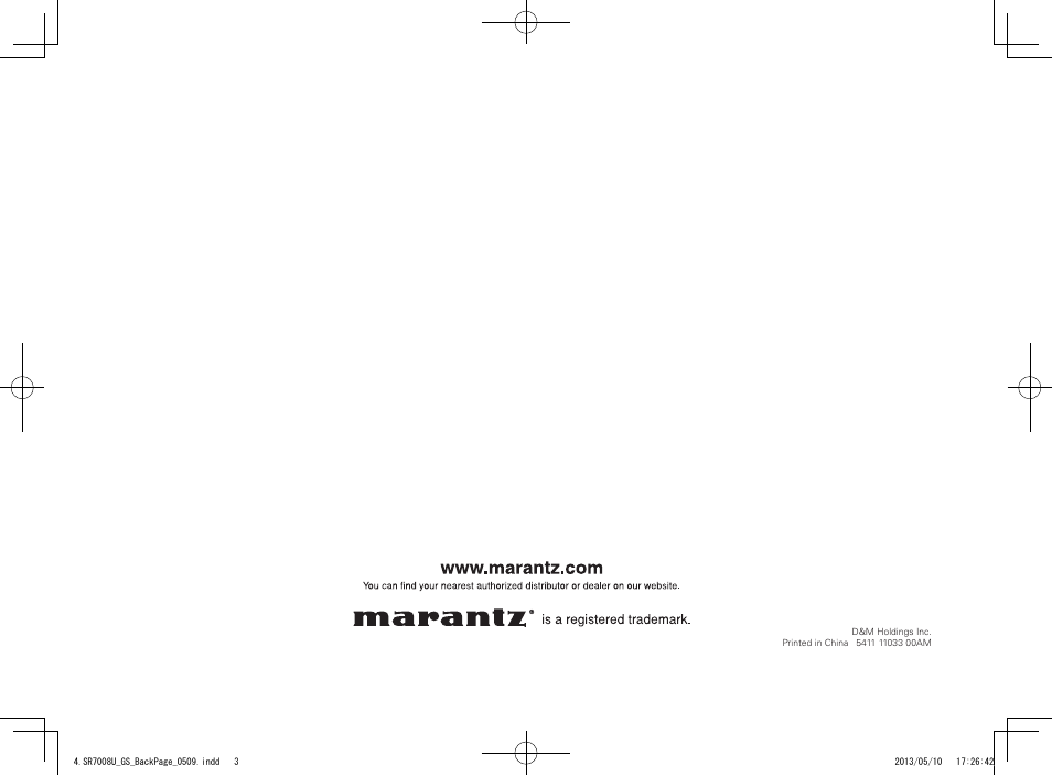 Marantz SR7008 Getting Started User Manual | Page 10 / 10