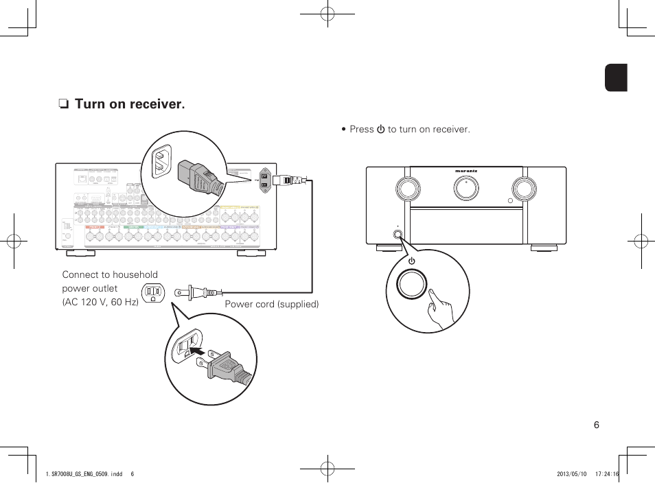 N turn on receiver | Marantz SR7008 Getting Started User Manual | Page 7 / 10