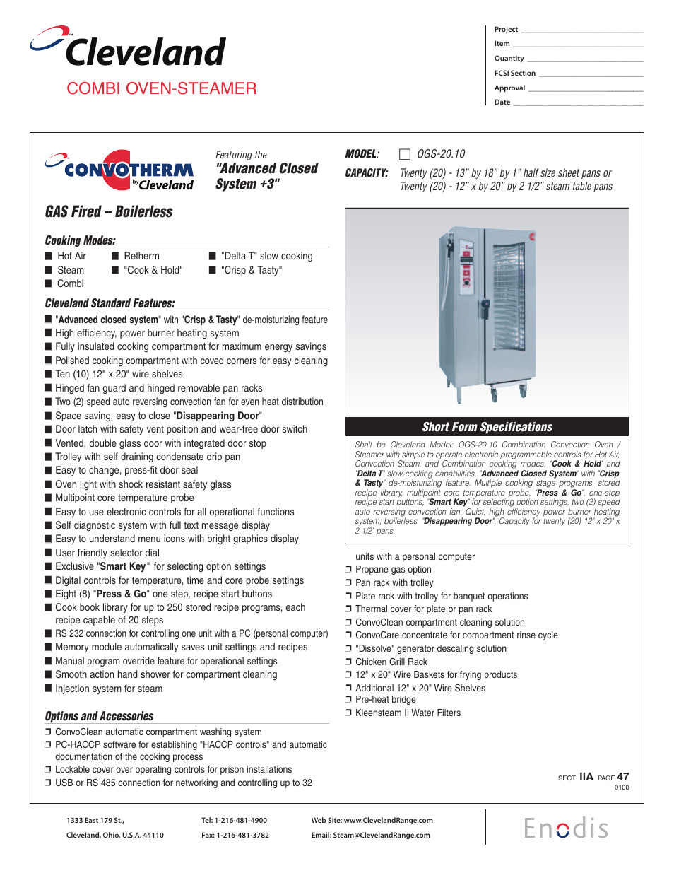 Cleveland Range OGS-20.10 User Manual | 2 pages